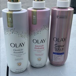 Olay Body Wash Trio - White, Pink, Purple Bottles